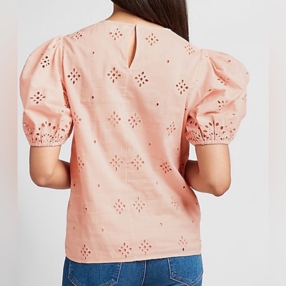 Express | Pale Pink Embroidered Eyelet Lace Puff Sleeve Romantic Top Size Small - Picture 3 of 13